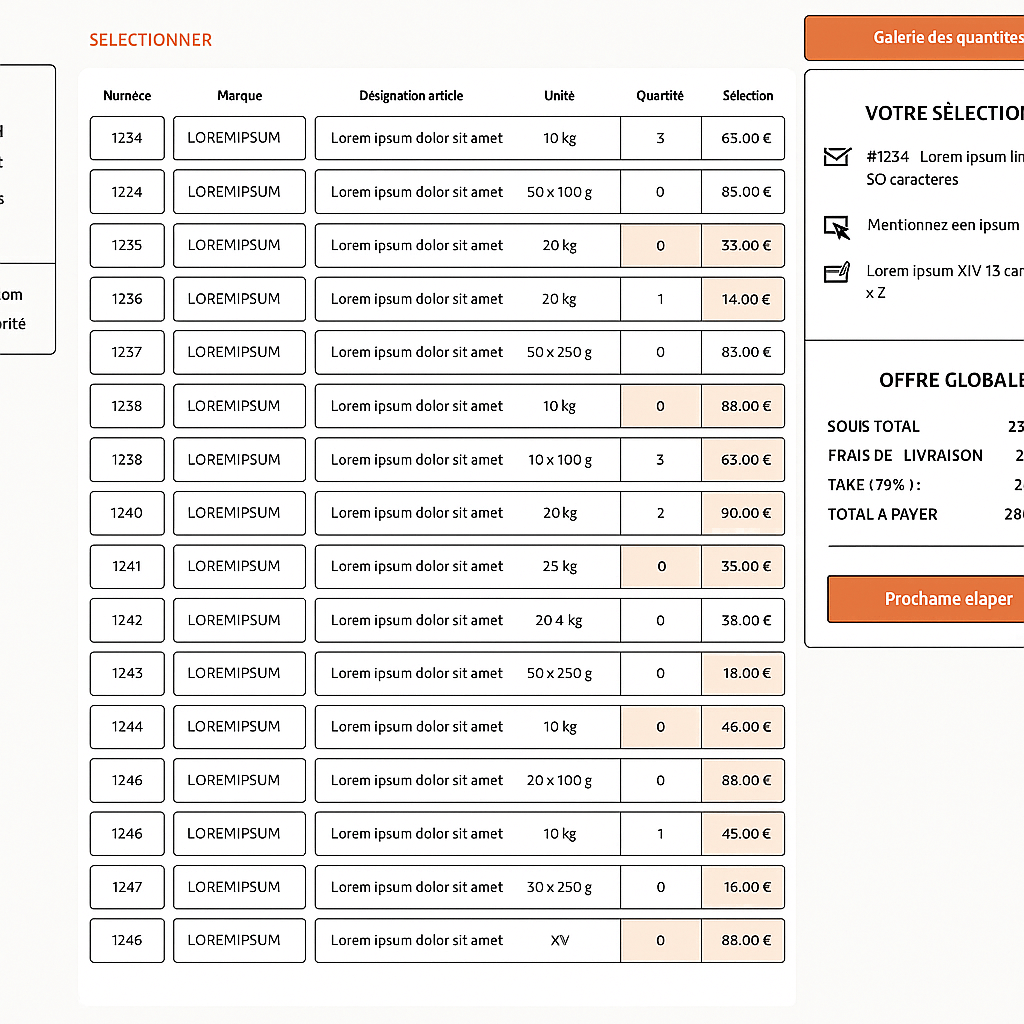 Interface de solution métier Juste à Temps pour devis sur-mesure
