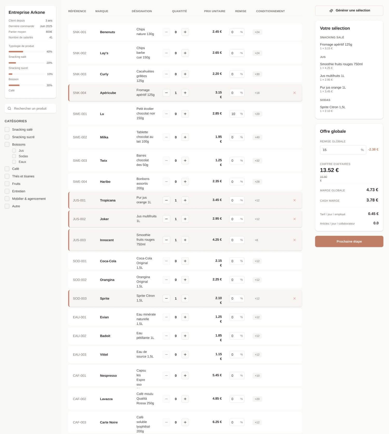 B2B Product Selection Interface (2) Générateur de devis sur mesure